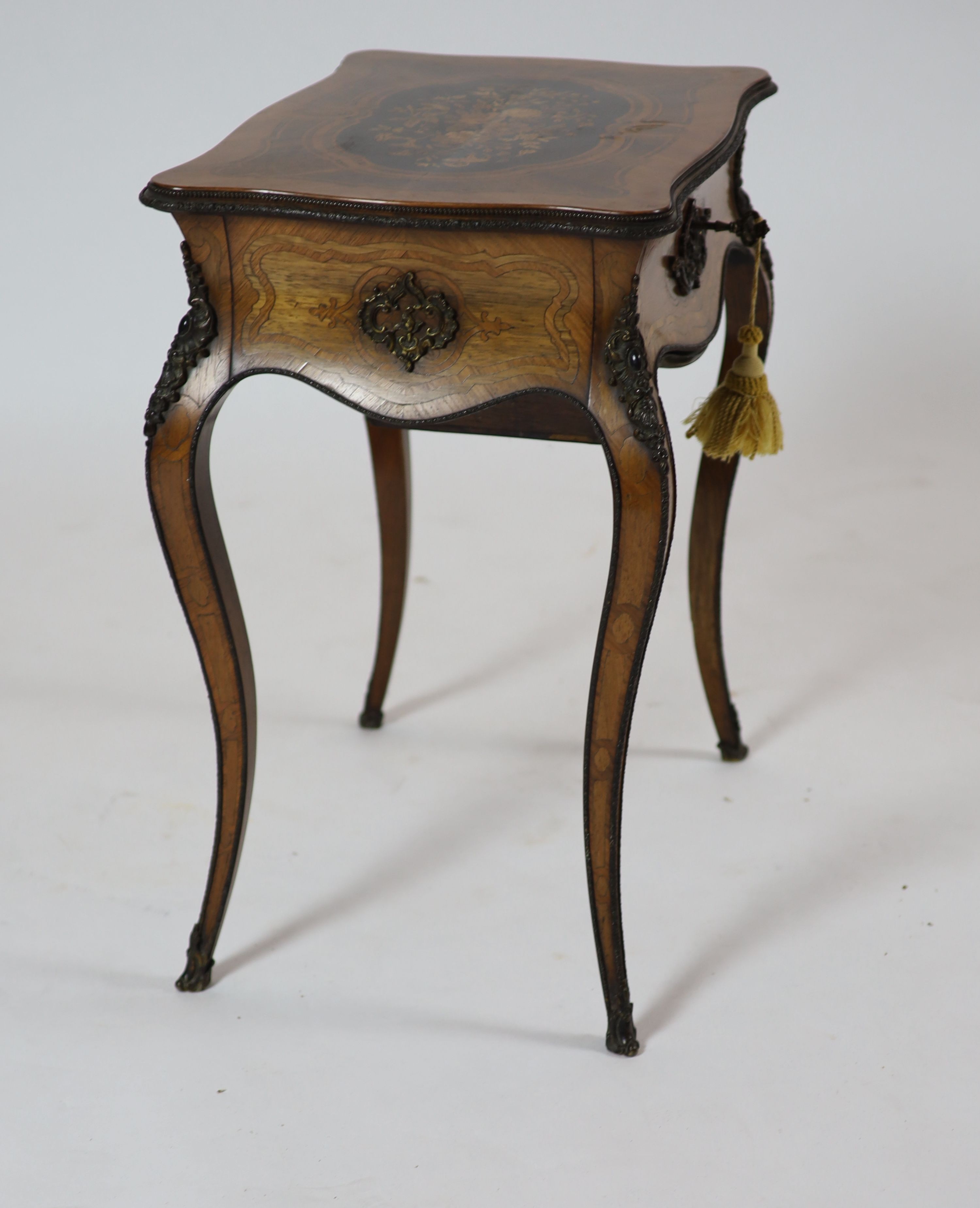 A 19th century French Louis XV style floral marquetry and kingwood poudreuse H 69cm W 59cm. D 41cm.